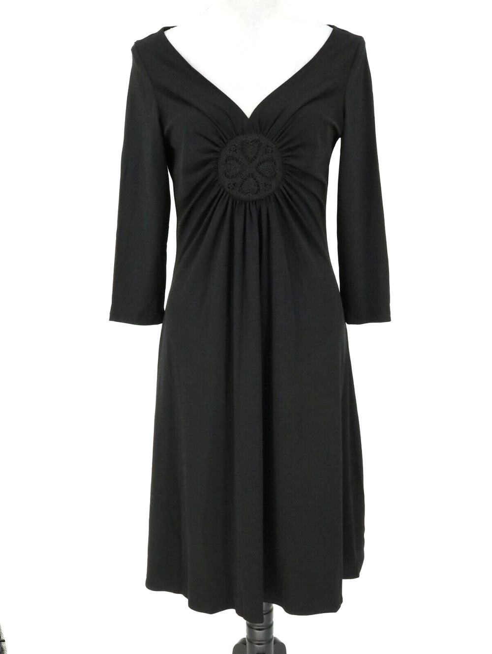 Coldwater Creek Dress Womens 10 Black Stretch Knit Crochet Detail Low Cut New